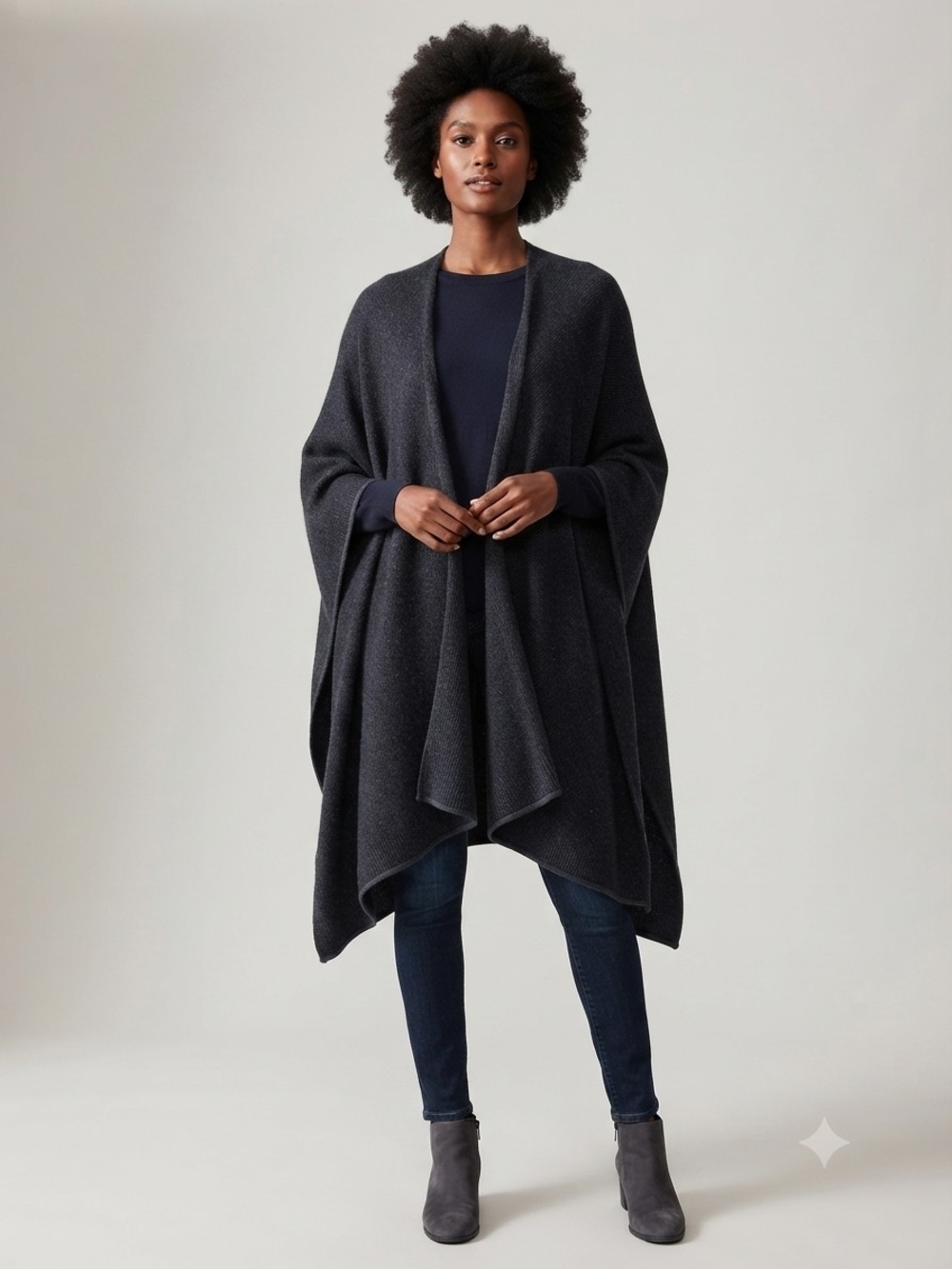 Babaton Charcoal Grey Cashmere Blend Open-Front Poncho Wrap Size S/M